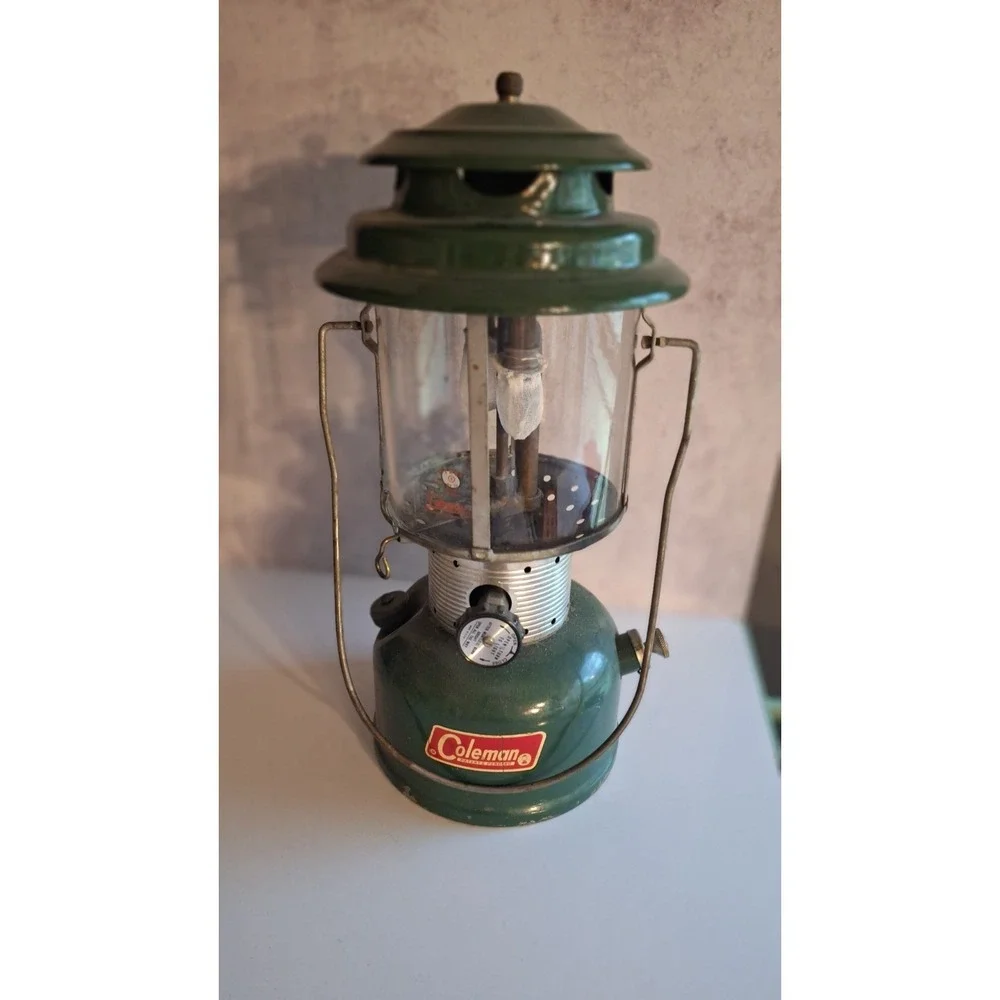 Coleman Lantern 220F Dated Feb 1966 Double Mantle Green Camping Vintage USA